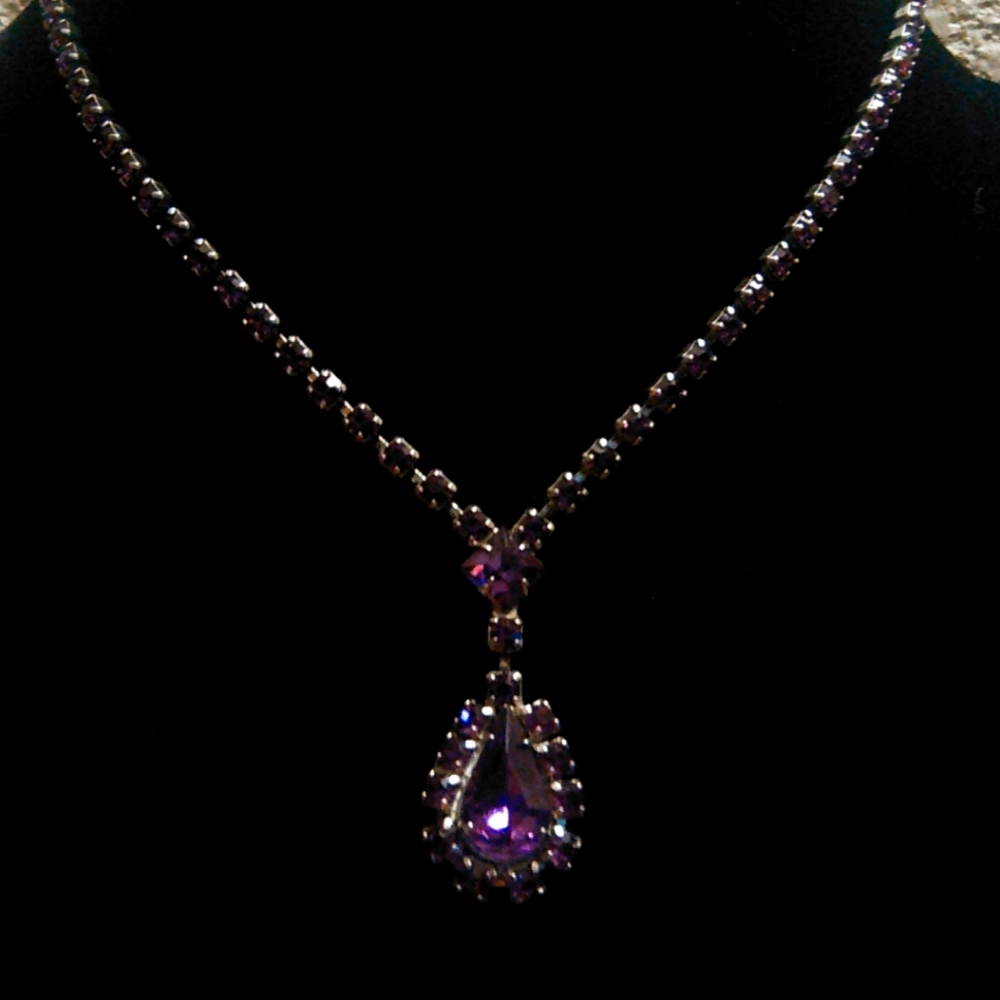 Vintage Glass Rhinestone Silver Choker Necklace